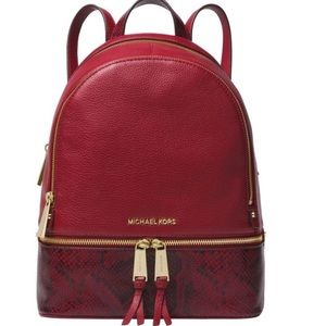 Michael Kors Rhea Medium Pebble Snake-Embossed Maroon Backpack